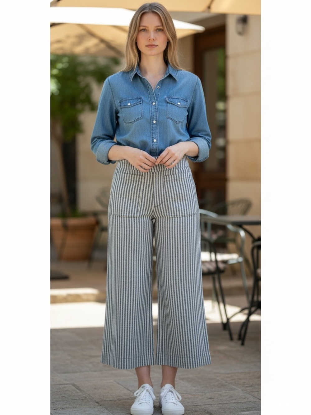 Ace & Jig Wide-Leg Cropped Pants Striped Boho Artsy Sz S